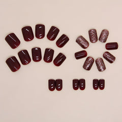 Namrec red press-on nails glitter design set includes 24 nails and tools for easy setup