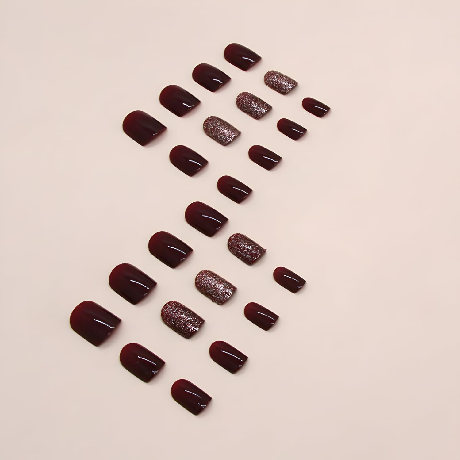 Namrec red press-on nails glitter design quick application and removal with jelly glue