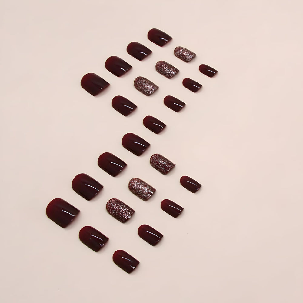 Namrec red press-on nails glitter design quick application and removal with jelly glue