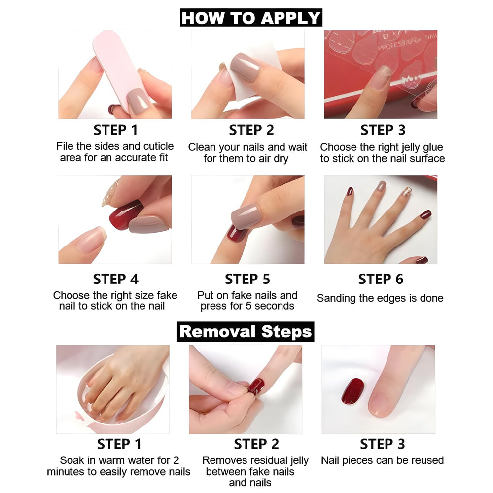 Namrec red press-on nails glitter design durable tips with smooth edge finish