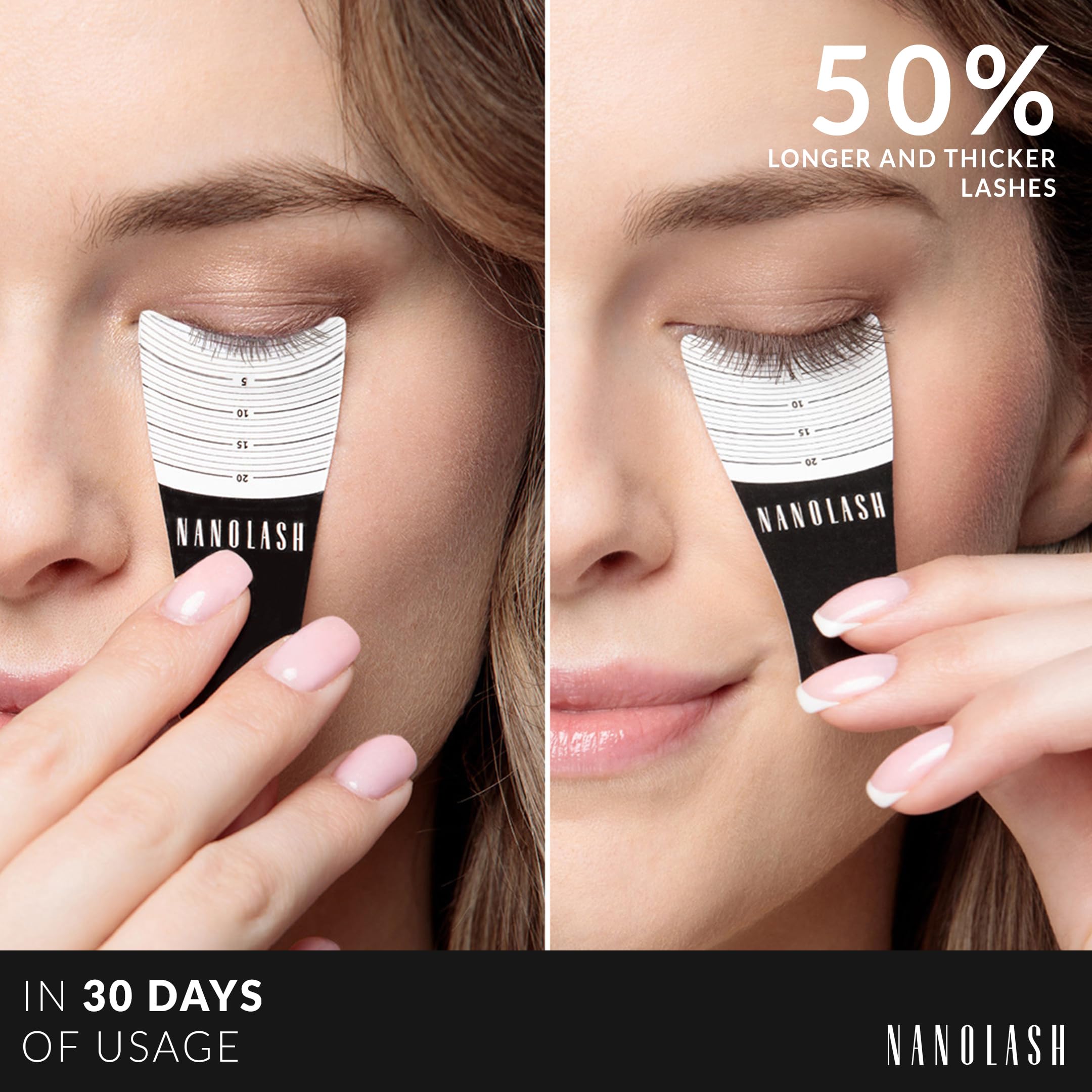Nanolash Eyelash Serum brush application demonstrating precise lash line targeting