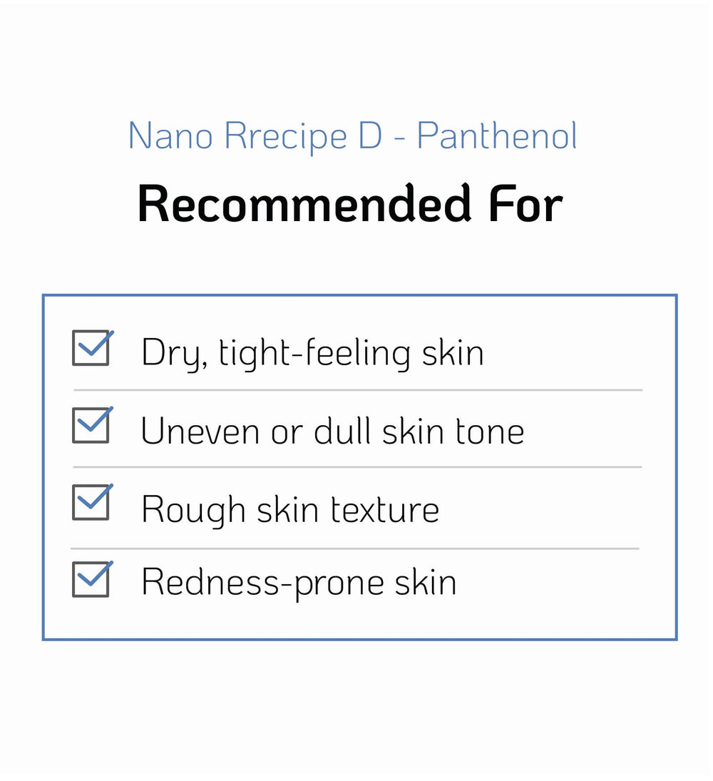 Nano Recipe D-Panthenol packaging emphasizes fragrance-free, Korean-made quality.