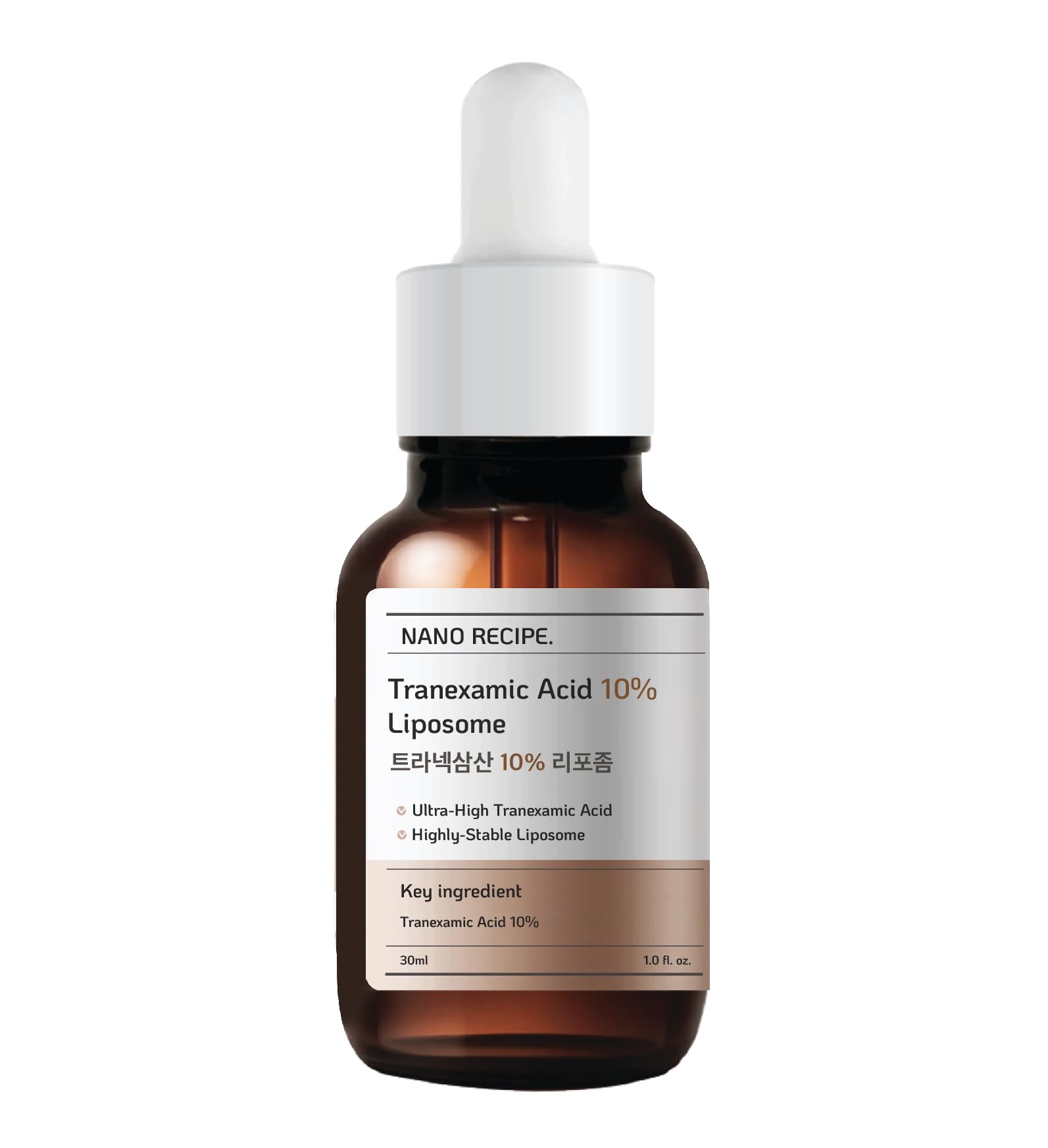 Nano Recipe Tranexamic Concentrate bottle pour hints at brighter skin tone.
