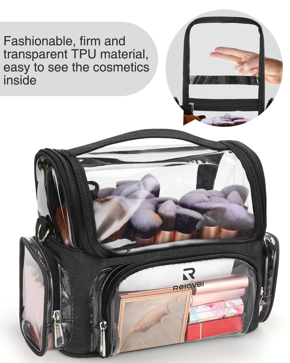 NAONAYA makeup brush case main compartment shows organized brushes at a glance.