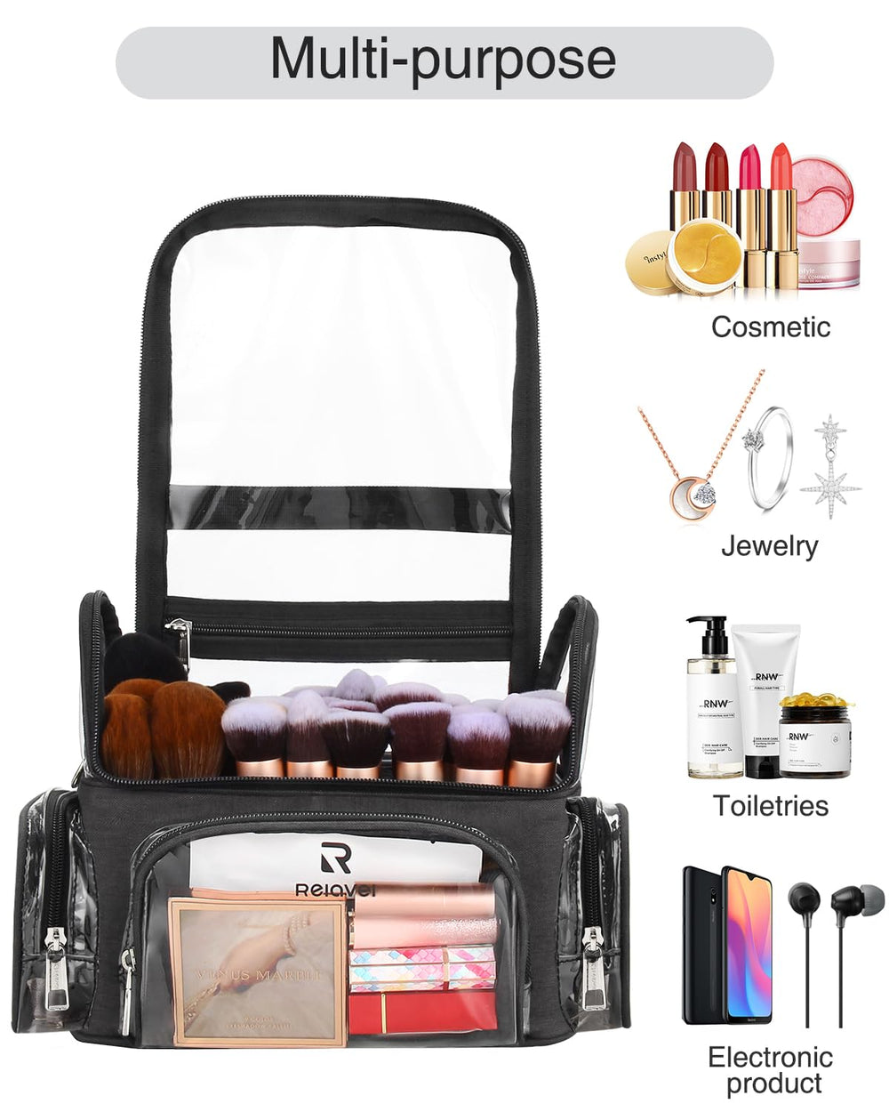 NAONAYA makeup brush case with removable dividers demonstrates flexible brush sizing.