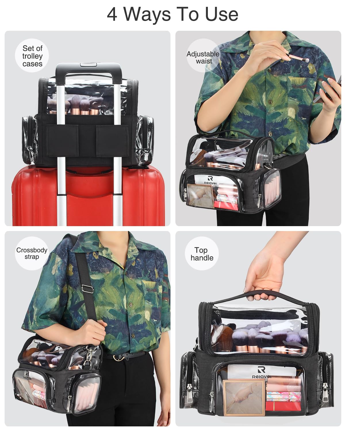 NAONAYA makeup brush case travel-ready design fits on luggage.