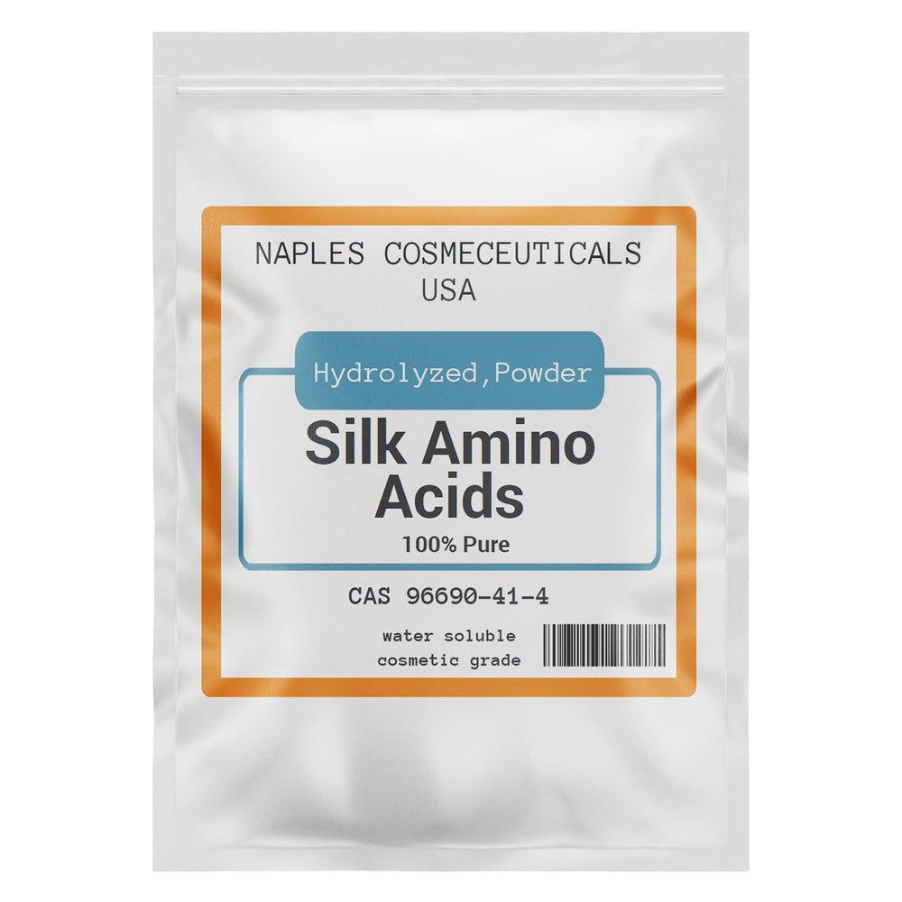 Naples Cosmeceuticals hydrolyzed silk amino acid powder bottle for easy formula blending and hydration.