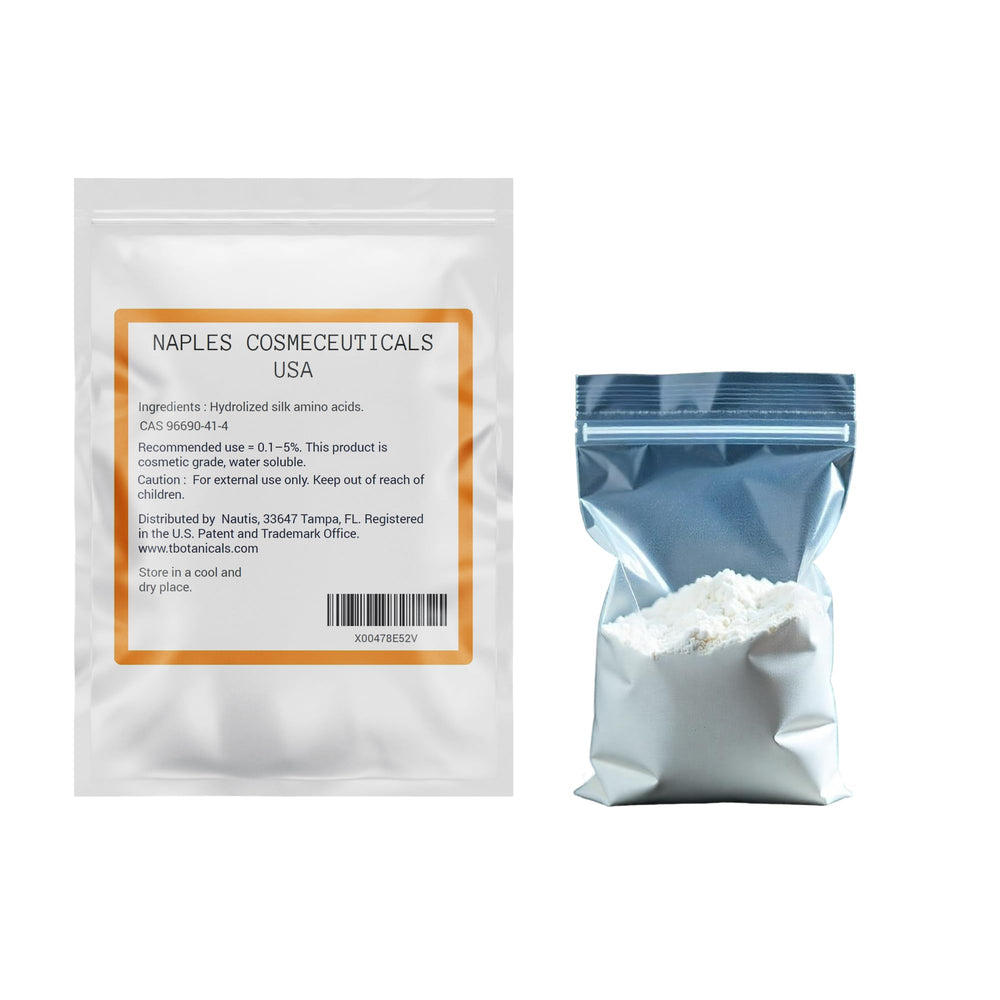 Naples Cosmeceuticals ingredient-list highlight hydrolyzed silk amino acids for versatile formulations.
