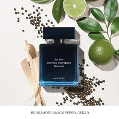 Narciso-Rodriguez Bleu Noir atomizer close-up suggesting long-lasting scent experience.
