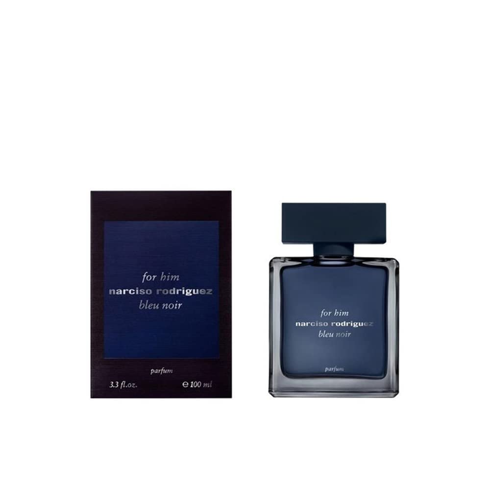 Narciso Rodriguez Bleu Noir bottle detail—blue hue and luxe materials evoke masculinity.