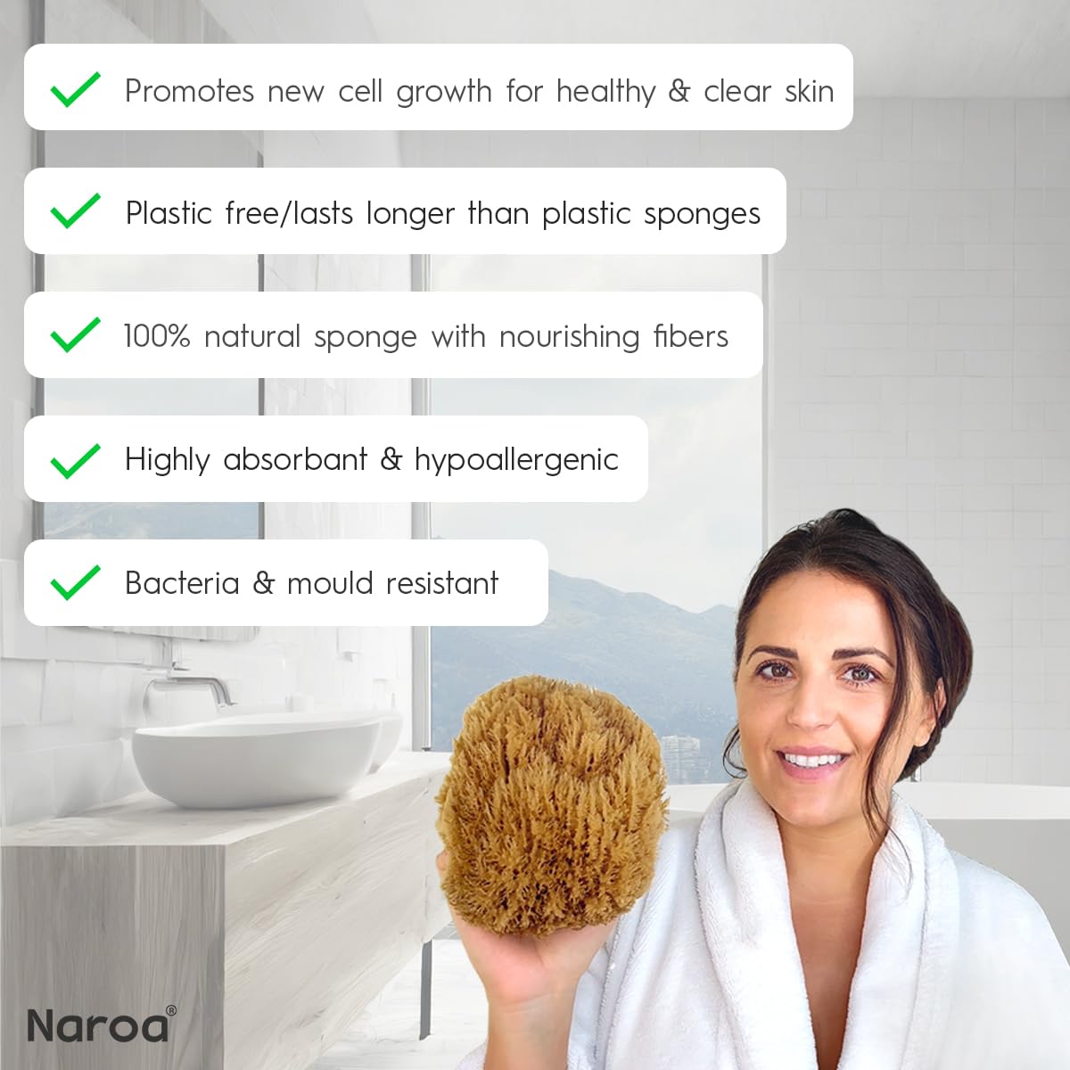 Naroa unbleached bathing sponge emphasizes pure natural cleansing