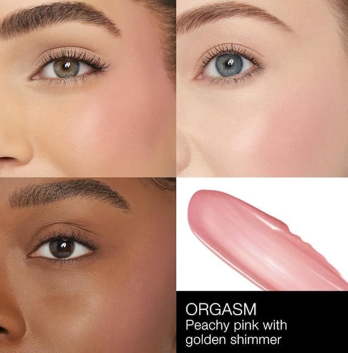 NARS Afterglow Liquid Blush Orgasm swatch on cheek for buildable color