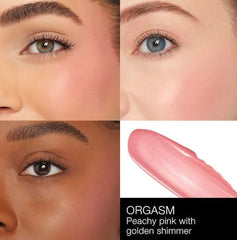 NARS Afterglow Liquid Blush Orgasm swatch on cheek for buildable color