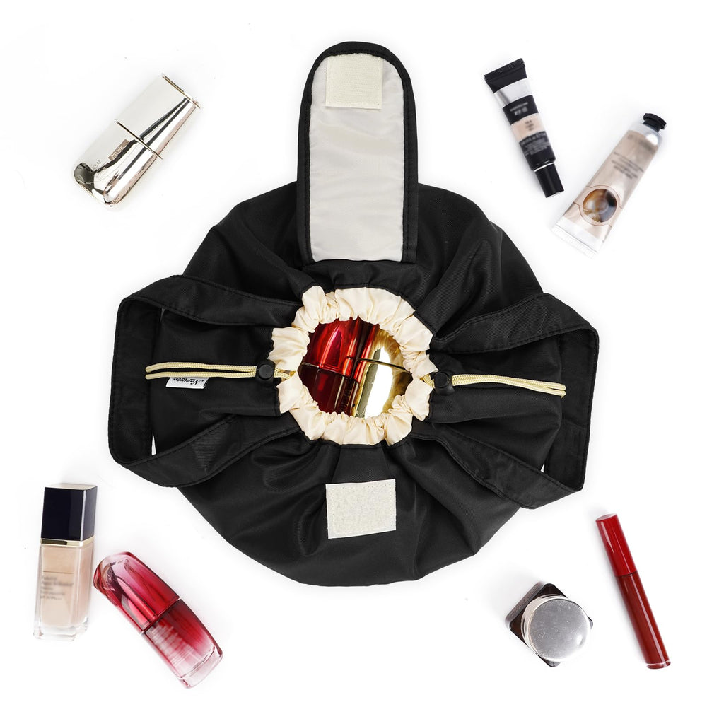 Narwey barrel makeup bag drawstrings closed keep contents secure during transit