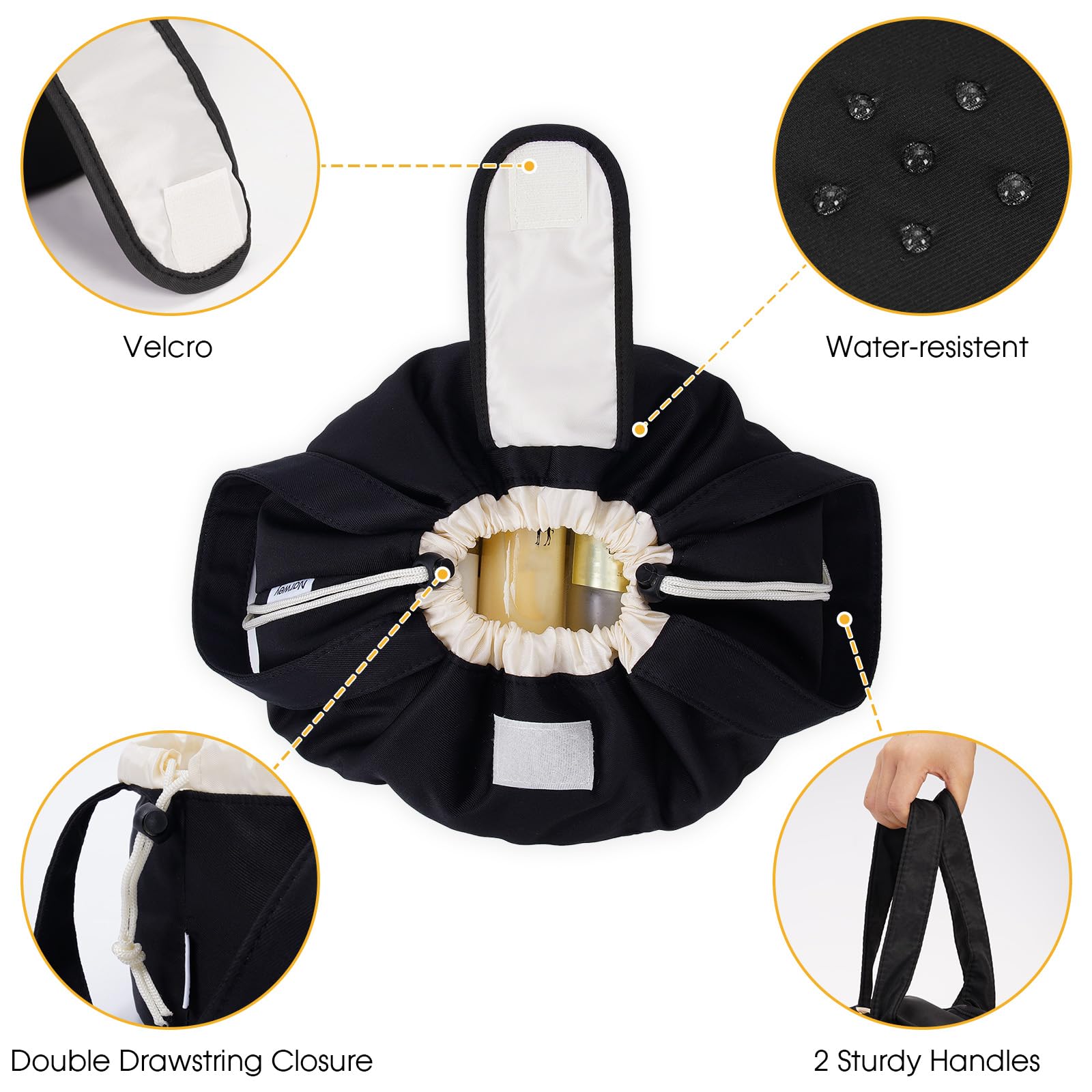 Narwey barrel makeup bag padding and stitching highlight quality build