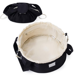 Narwey barrel makeup bag open shows organized compartments for quick-access cosmetics