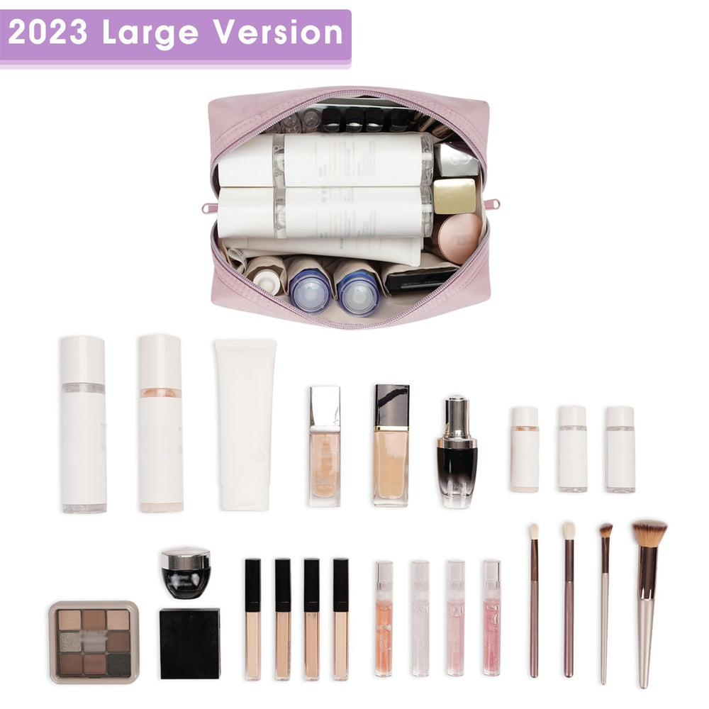 Narwey dusty rose makeup bag inside compartments for organized brushes and makeup