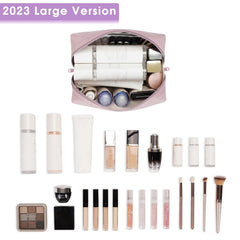 Narwey dusty rose makeup bag inside compartments for organized brushes and makeup
