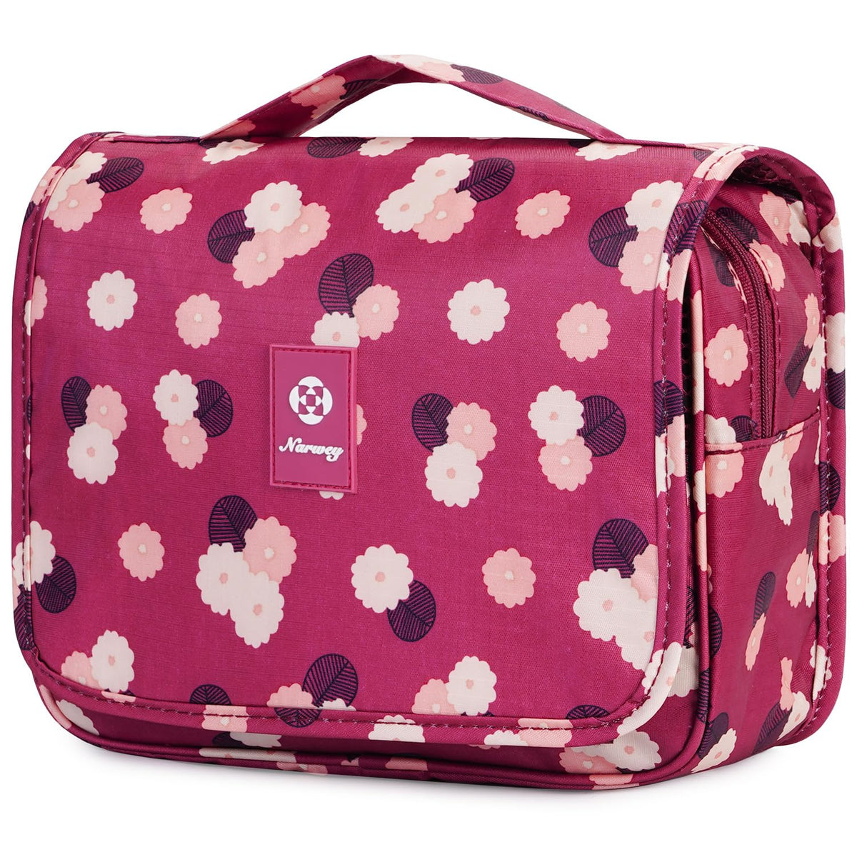 Narwey hanging toiletry bag red flower main view for travel organization