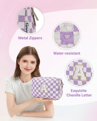 Narwey initial makeup bag Purple A travel-friendly dimension 9x6x4 inches