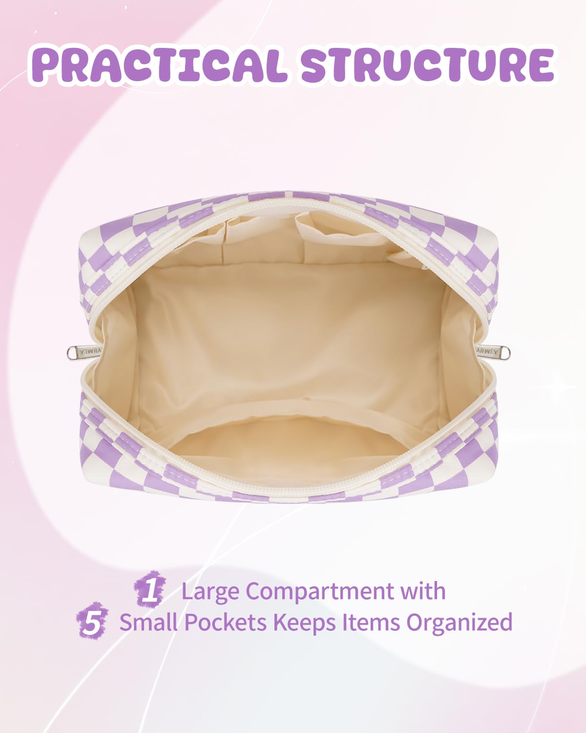 Narwey initial makeup bag Purple A side pocket for small items like lipstick