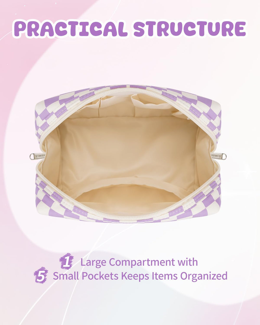 Narwey initial makeup bag Purple A side pocket for small items like lipstick