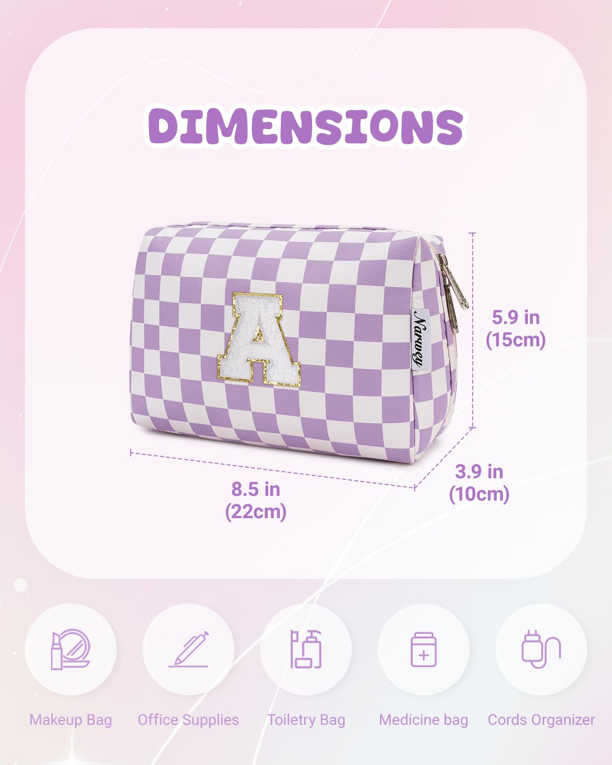 Narwey initial makeup bag Purple A water-resistant fabric protects contents