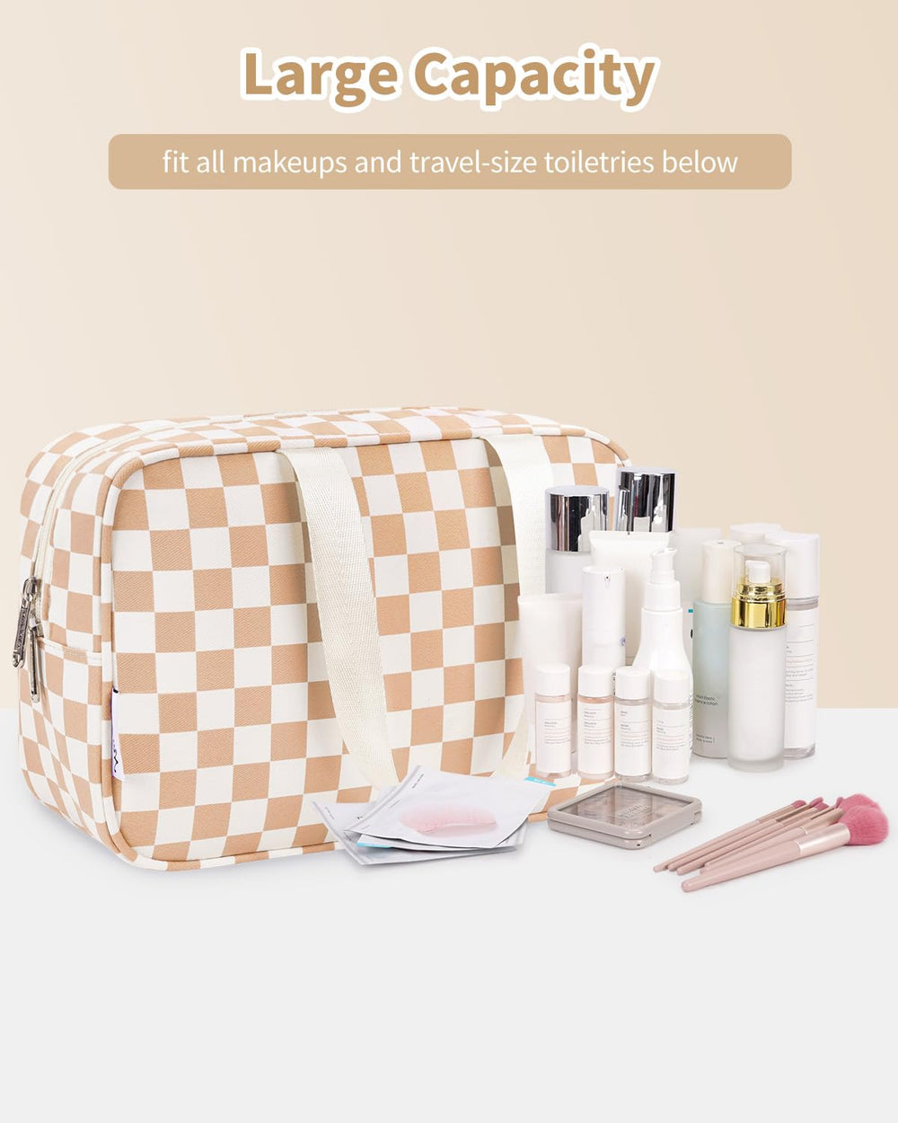 Narwey large-capacity design keeps cosmetics organized on trips.