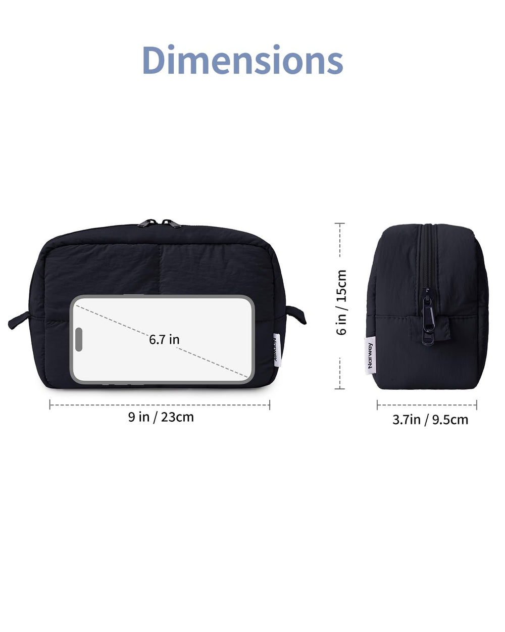 Narwey Puffy makeup bag interior mesh pockets help organize brushes and cosmetics.