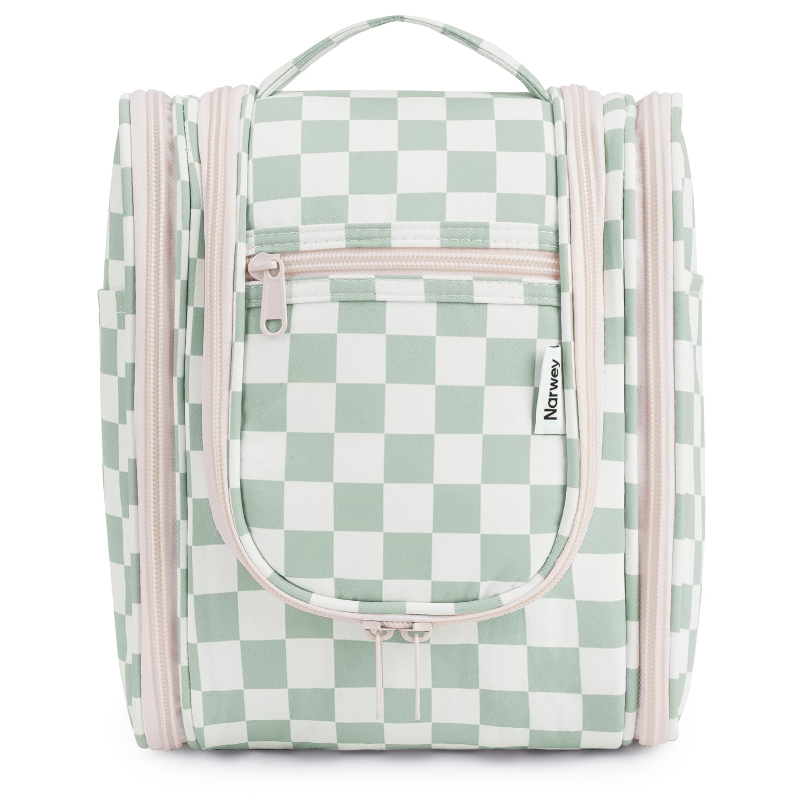 Narwey mint green checkered hanging bag with hook for organized packing on trips