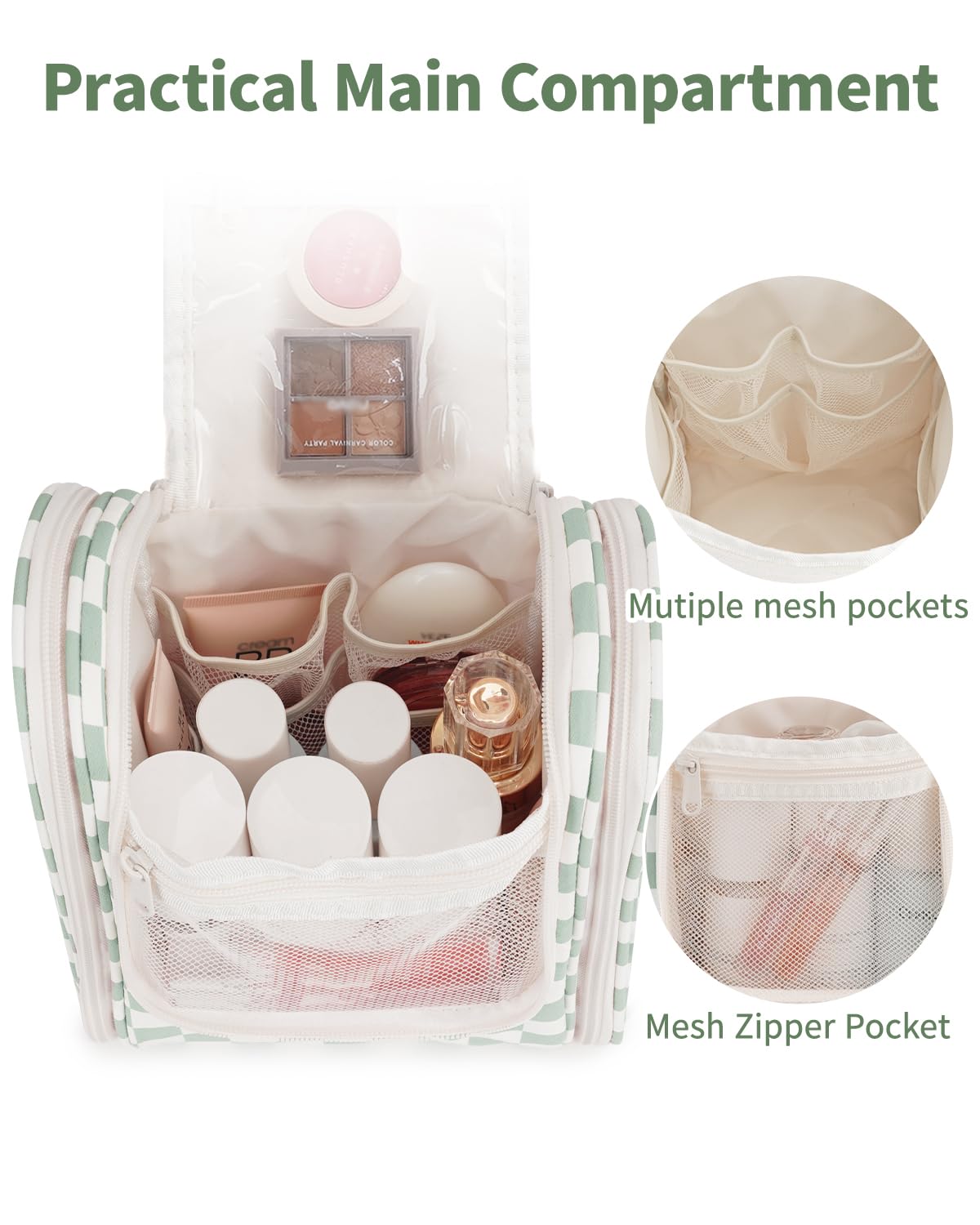 Narwey interior compartments keep cosmetics organized during overnight stays