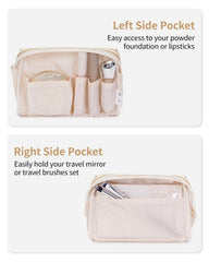 Narwey small striped makeup bag left-pocket stores concealer or lipstick in reach.