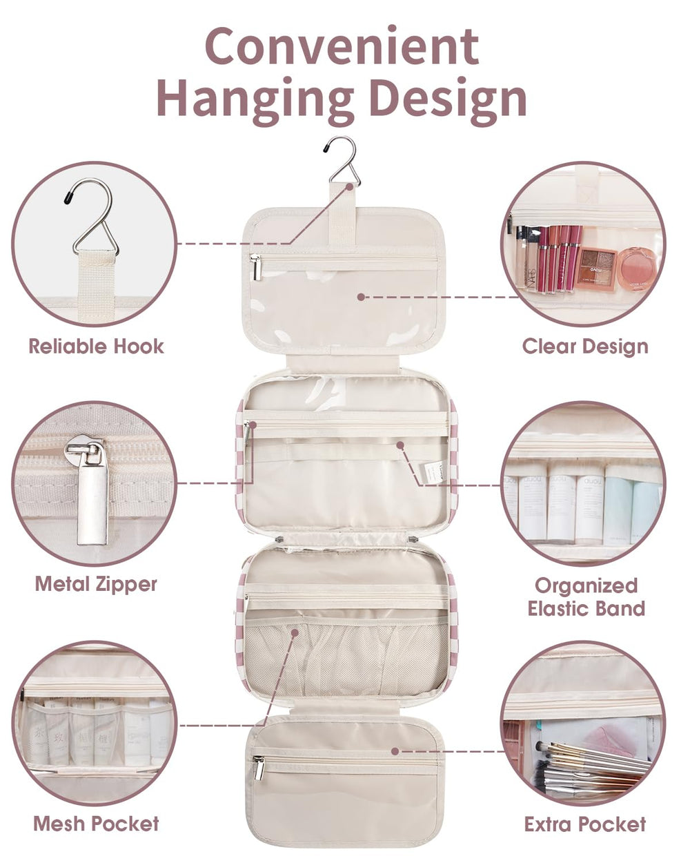 Narwey travel toiletry bag large interior lining detail for easy wipe-clean