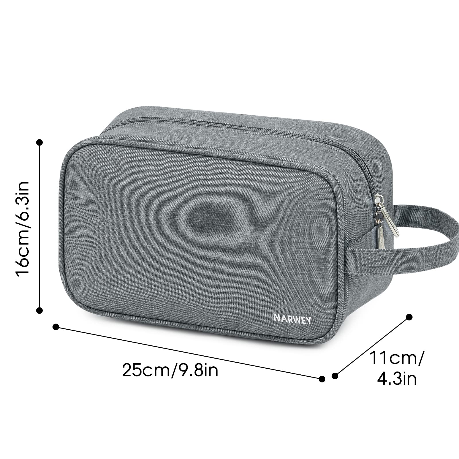 Narwey travel toiletry bag grey durable zipper keeps contents secure during trips
