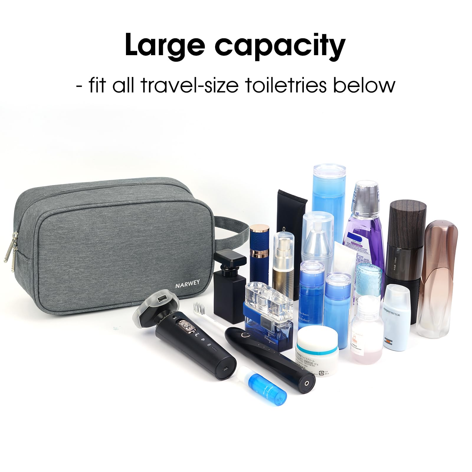 Narwey travel toiletry bag grey water-resistant fabric is easy to wipe clean
