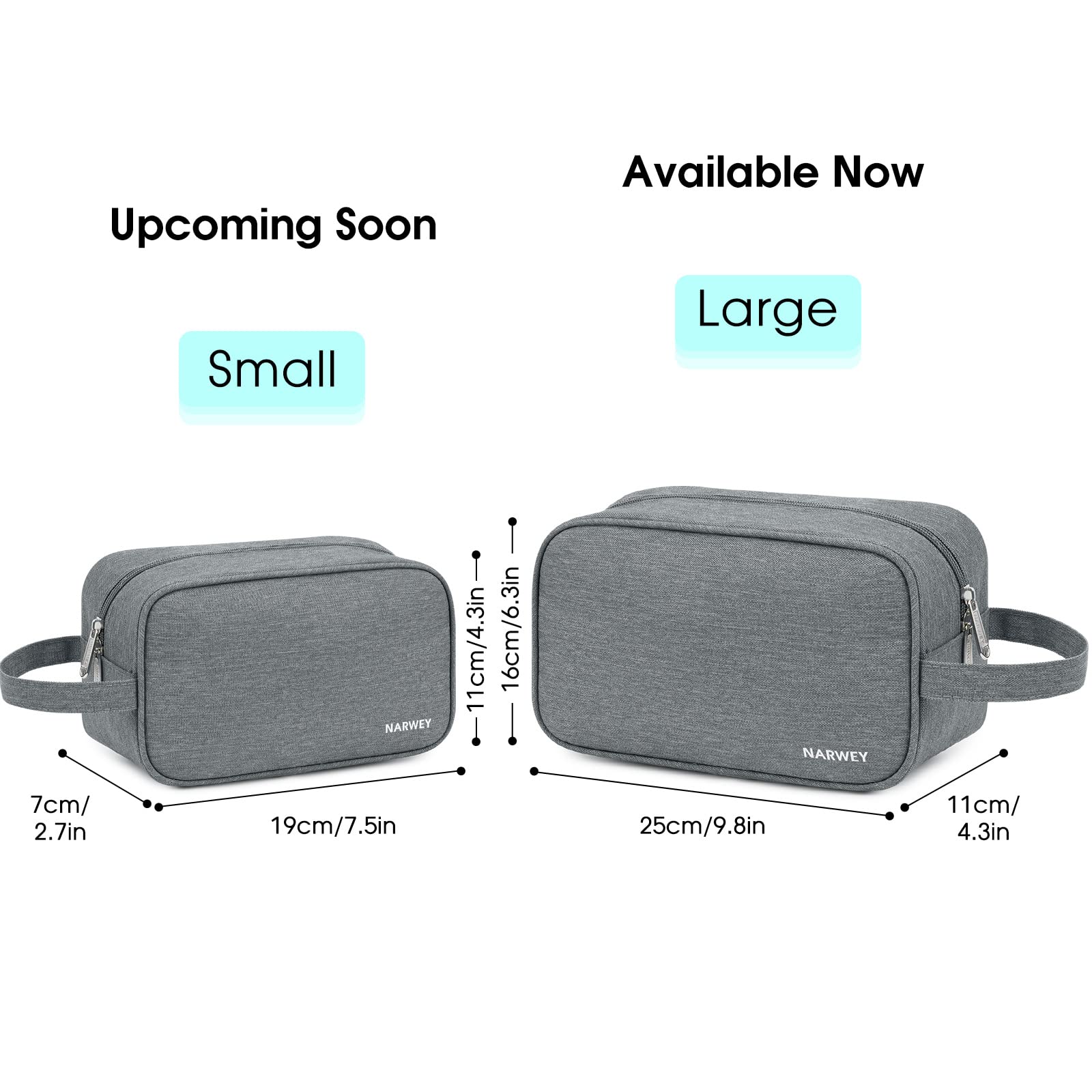 Narwey travel toiletry bag grey wide opening stands upright for easy access