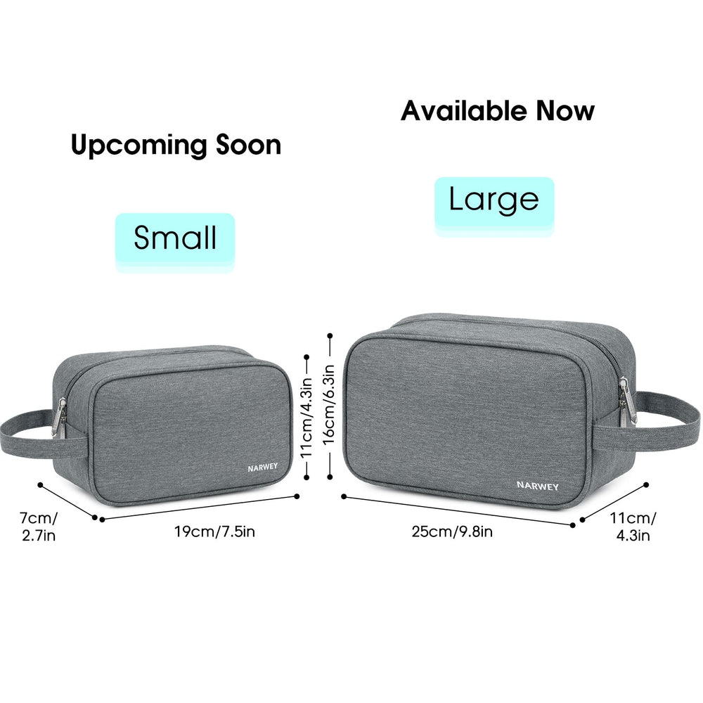 Narwey travel toiletry bag grey wide opening stands upright for easy access