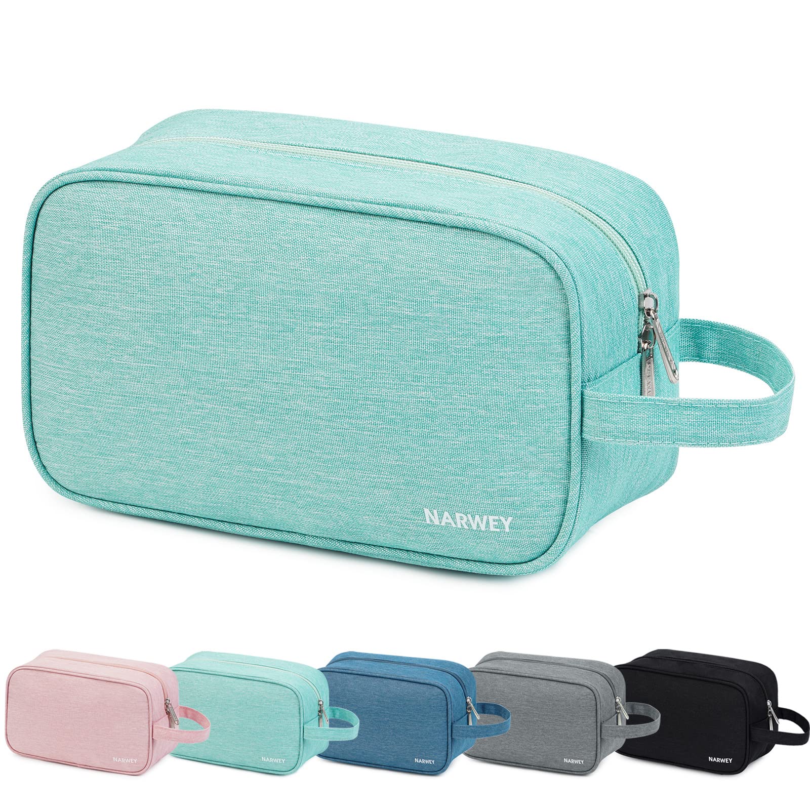 Narwey travel toiletry bag mint green front view showcases spacious main compartment.