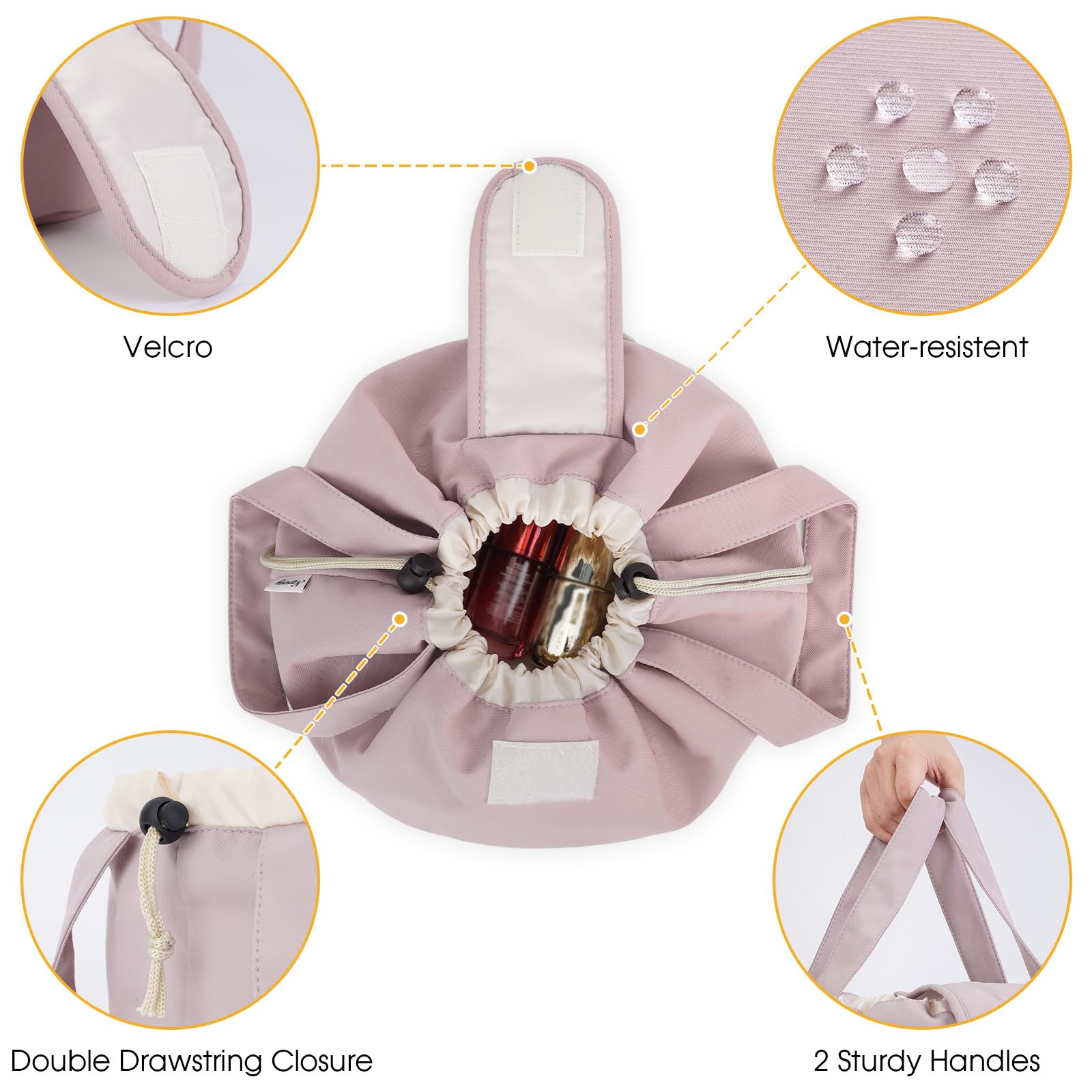 Narwey water-resistant fabric cosmetic bag with padded lining protects belongings