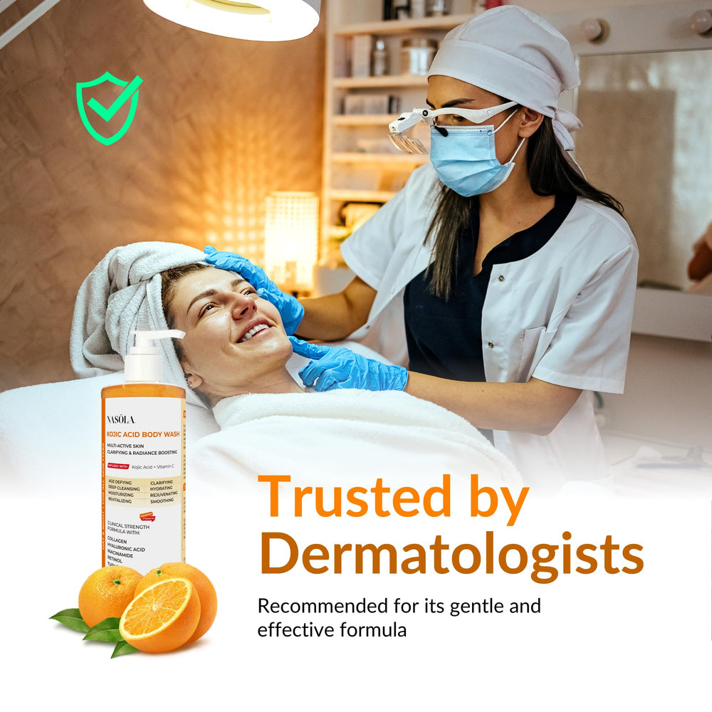 Nasola Kojic Acid Body Wash ingredients list highlights balanced cleansing and gentle care.
