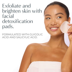 NassifMD Exfoliating Detox Pads application on cheek demonstrates gentle cleansing and brighter look