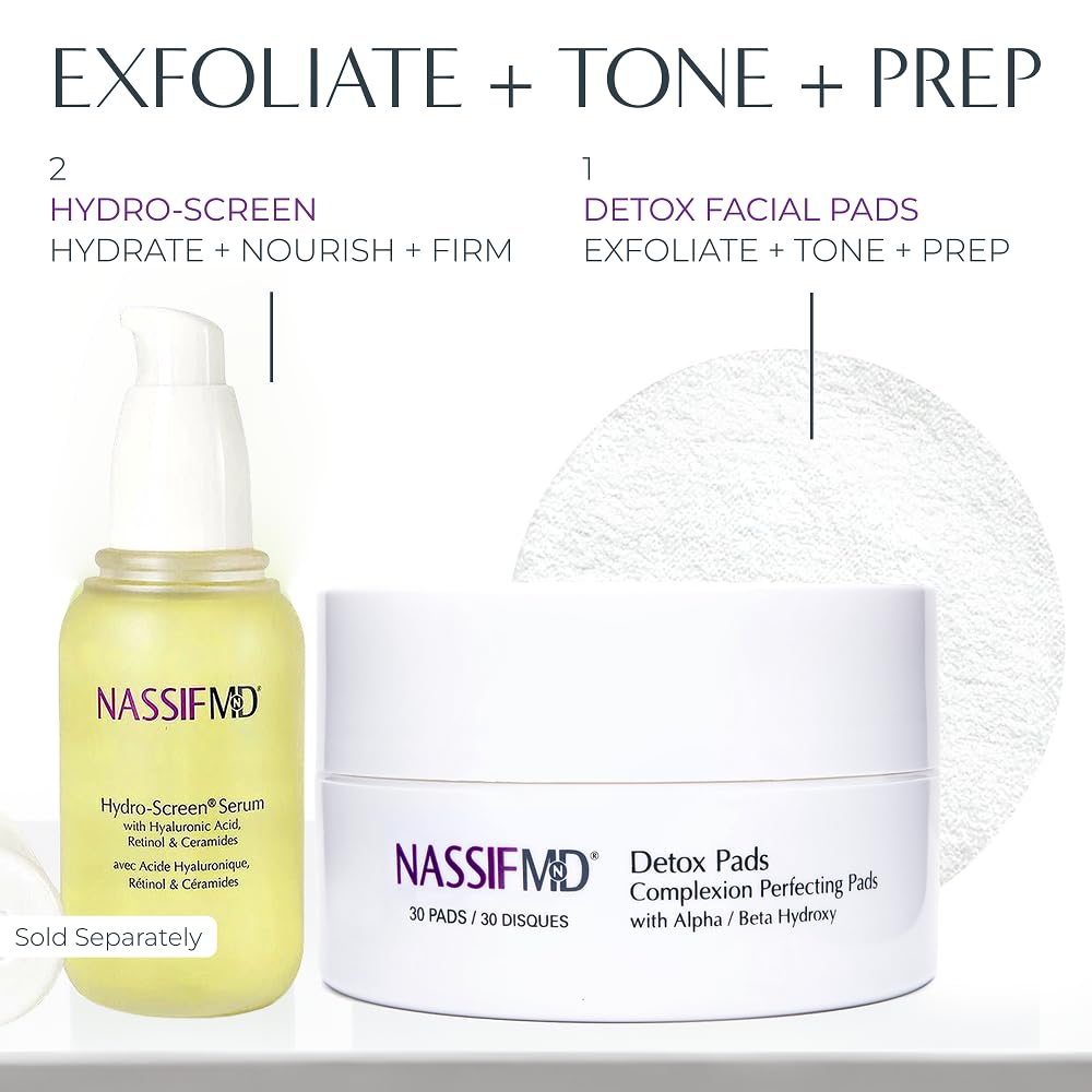 NassifMD Exfoliating Detox Pads open-pack closeup highlights easy-to-use exfoliation ritual