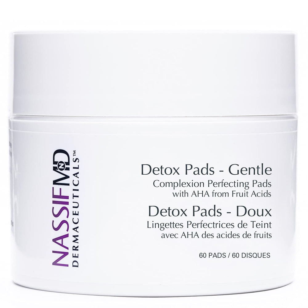 NassifMD Gentle Detox Pads box front with gentle exfoliation for sensitive skin.