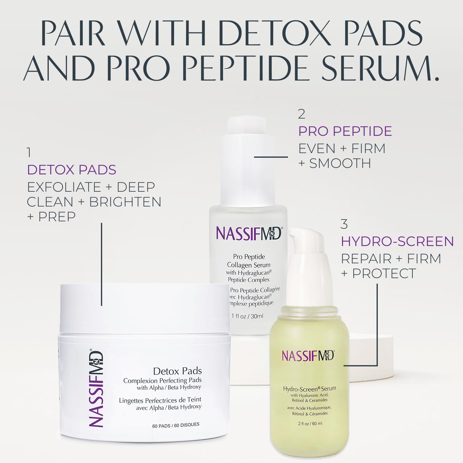 NassifMD Hydro-Screen glow after-application demonstrates refreshed, plump-looking skin texture.