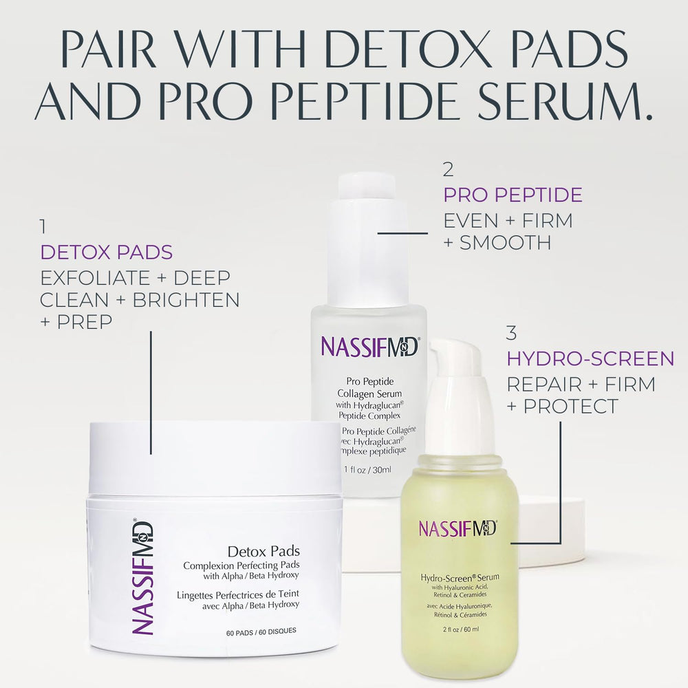 NassifMD Hydro-Screen glow after-application demonstrates refreshed, plump-looking skin texture.