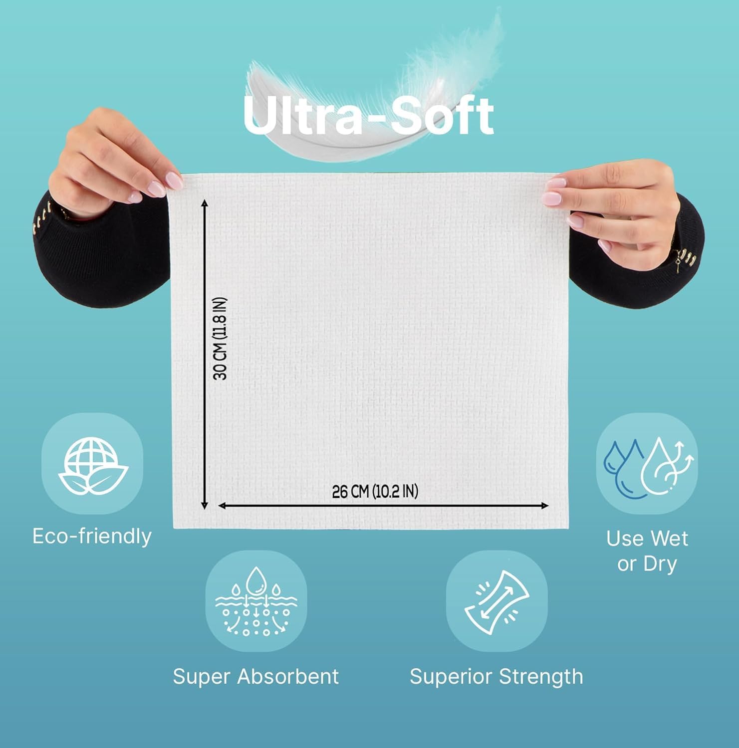Nat.&Co. Derma Care Pro towels shown on hands, suitable for sensitive skin care