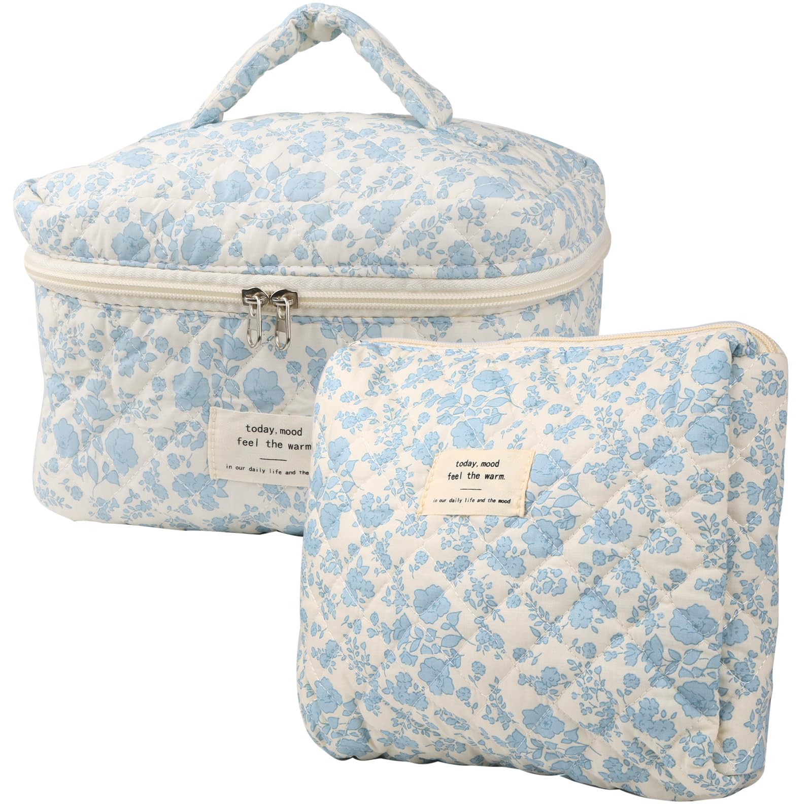 NATINSA cute makeup bag navy-blue floral front view for stylish organization on the go