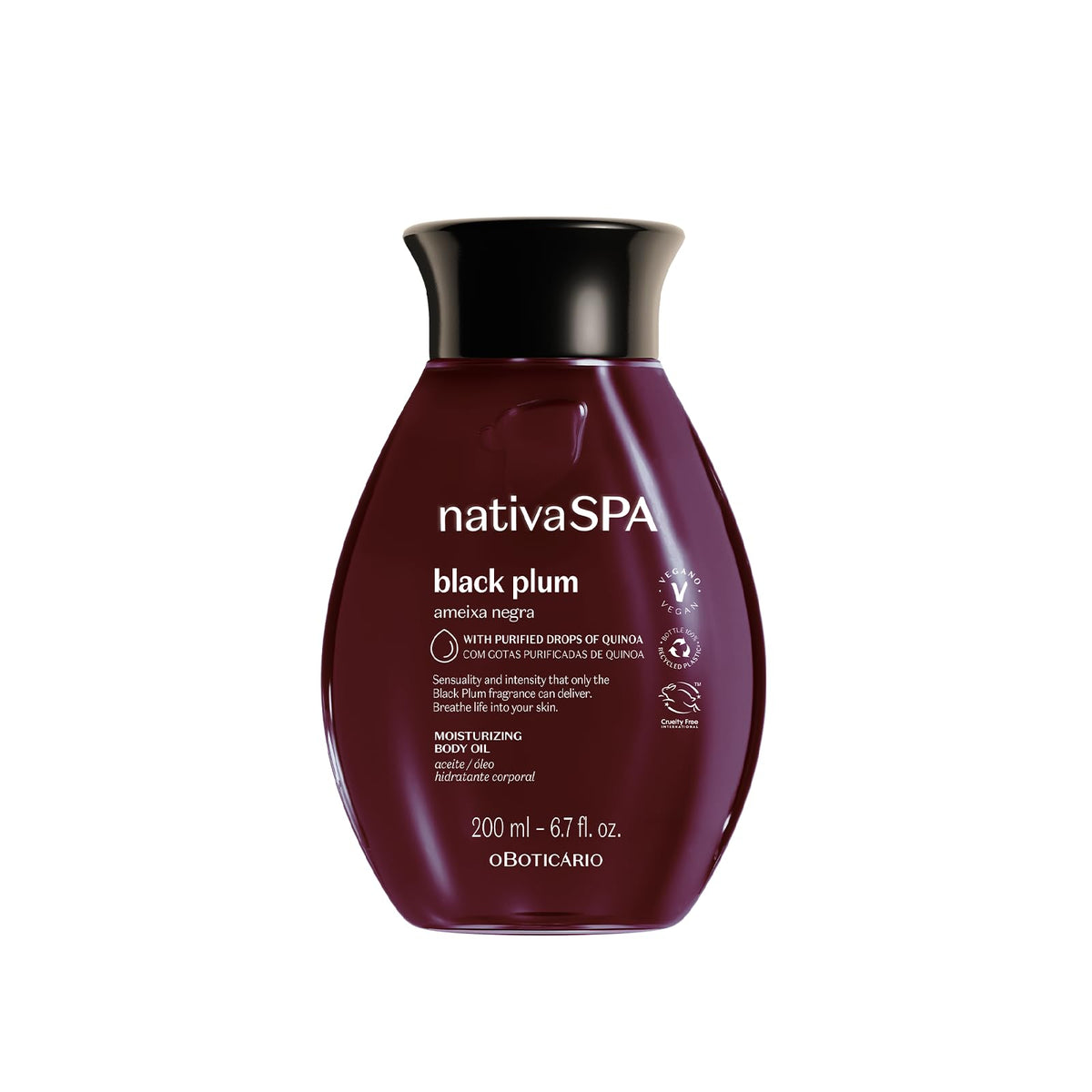 NATIVA SPA Black Plum Body Oil bottle showing hydration-friendly design and aroma