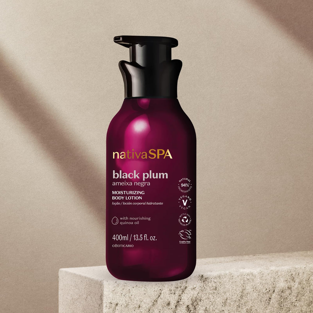 Nativa Spa Black Plum bottle on daily-use display for hydration.