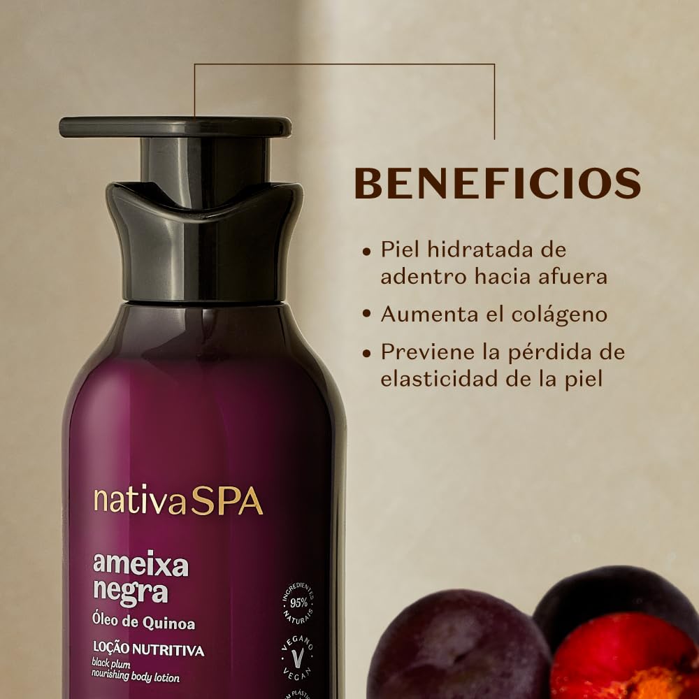 Nativa Spa Black Plum lotion applied to hand for moisture.